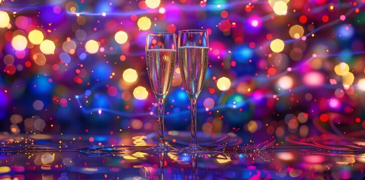 A festive celebration scene featuring champagne flutes and elegant decor, capturing the essence of joyous occasions and sophisticated gatherings