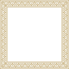 Vector square gold border, frame, Pompeii. Rectangle Neopolitan ornament. Art of Ancient Rome. Template for stained glas