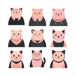 Cat Cartoon stickers with different emotions isolated on white background. Vector illustration