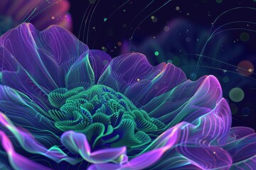 Obraz premium Techno Flora: Neon Space Blooms with 3D Wireframe Flowers