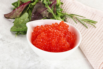 Red caviar in the bowl