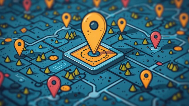 Digital map with multiple location pins representing local SEO services and business marketing