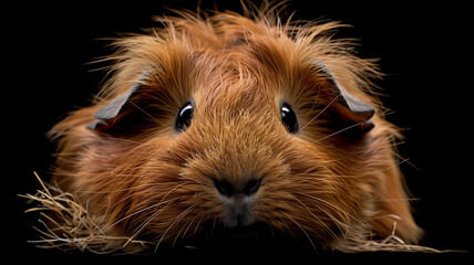 Close-up portrait of a red abyssinian guinea pig with curious eyes