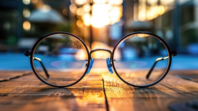Education and learning concept showcased with glasses reflected on a table