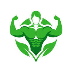 Gym Muscle Human Body Leaves Organic Logo Design Vector Art Illustration Template
