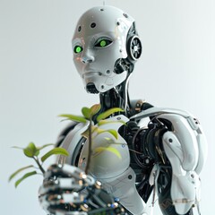 Fototapeta premium Green Technology, Technology and Futuristic Ethic Business Concept, Robot holding a plant, Anti-global warming economy Job ID: b29369c7-66d7-4079-9932-6a5f7c8c9d45