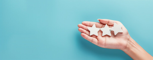 Stars and finger points on a blue background that can be used for ratings, rankings, service satisfaction, evaluations, reviews, etc.