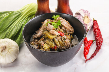 Steamed lamb meat with vegetables
