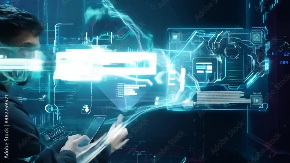 Aufkleber cyberpunk hacker navigating digital interface generative ai