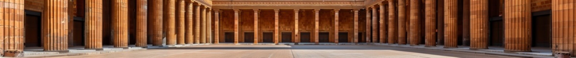 ancient stone columns in a mysterious temple, leading to a dark and unseen interior. © AucArtStudio