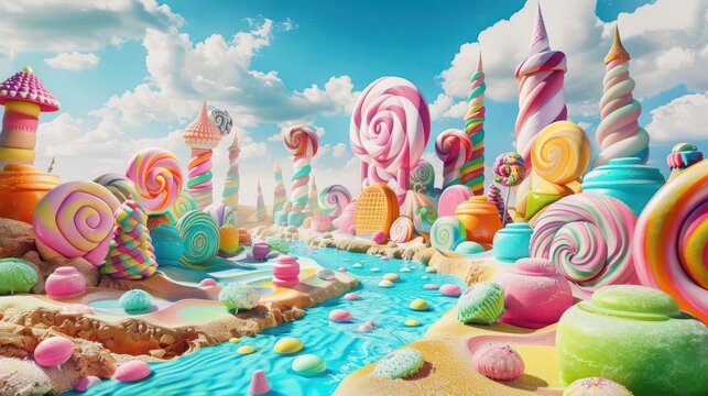 Surreal abstract colorful landscape. Fairy-tale world of sweets.