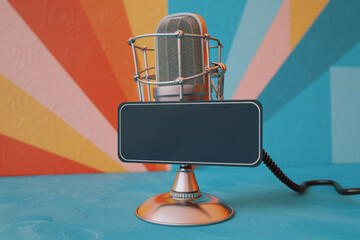 A 3D rendering showcases a vintage radio station microphone featuring a Radio Day sign against a vibrant multicolored backdrop to capture the essence of World Radio Day