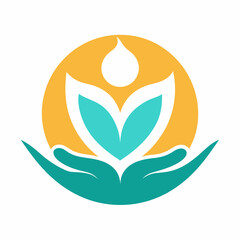 Love Human Hand Yoga Logo Template Design With Lotus Flower Symbol Vector Art Illustration