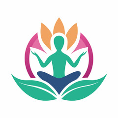 Love Human Hand Yoga Logo Template Design With Lotus Flower Symbol Vector Art Illustration