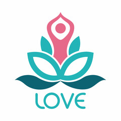 Love Human Hand Yoga Logo Template Design With Lotus Flower Symbol Vector Art Illustration