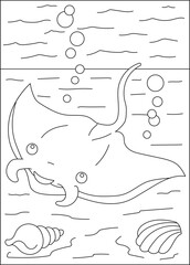 stingray sea animal coloring book page