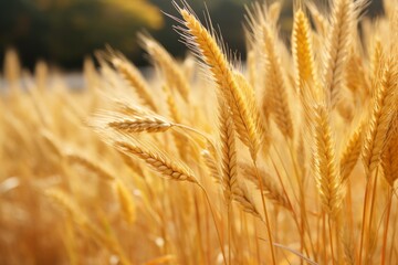 Fototapeta premium Tranquil and picturesque view of the border of a wheat field in a scenic rural setting