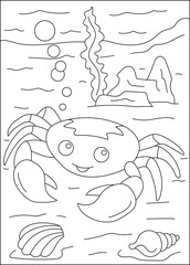 crab sea animal coloring book page