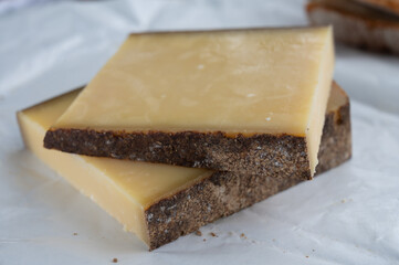 French aged in caves cheese Comte, made from unpasteurised cow milk Prestige,  Vieille Reserve close up