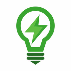 Green Energy Bulb Logo Design Element With Lightning Bolt Sign Vector Art Illustration Design.