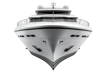 Front view of a luxurious white yacht. High-quality image perfect for marine, travel, and luxury themed projects.