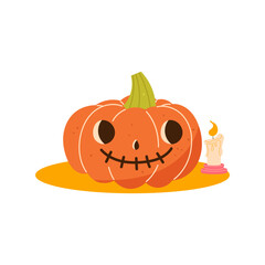 halloween cute pumpkin head. cute pumpkin on white background with candle