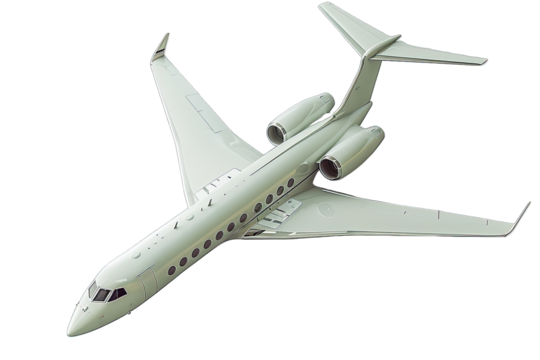 A high-quality image of a private jet aircraft in flight, showcasing the sleek design and luxury of modern aviation.