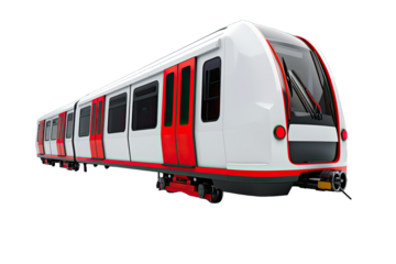 Modern white and red train on a transparent background. Isolated image perfect for transportation and travel-related projects.