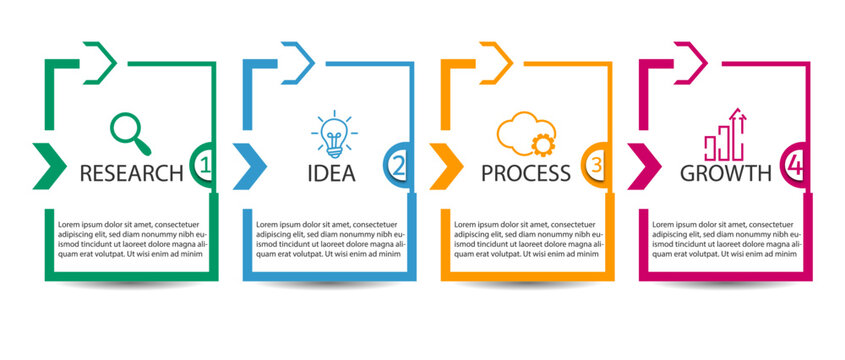Business infographic squares with 4 Steps and shadow