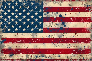 Fototapeta premium Grunge-Style American Flag with Paint Splatter Effects
