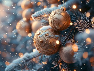  a close up of two ornaments on a christmas tree.