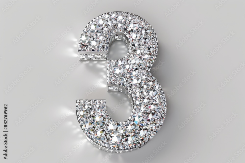 Fototapete the number 3 is made of diamonds and he is a close up of the number