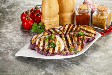 Grilled eggplant slices with cilantro