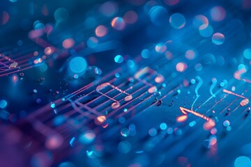 Abstract Musical Notes with Bokeh Effect in Blue and Purple Tones