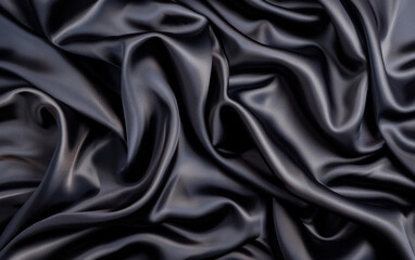 Obraz premium Elegant black satin fabric with smooth folds and luxurious shine, perfect for backgrounds, textiles, or design elements.