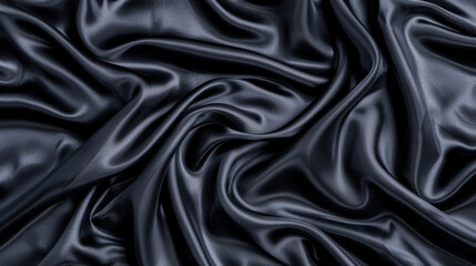 Fototapeta premium Luxurious black silk texture background. Elegant, smooth, and shiny fabric ideal for design, fashion, and material artworks. Perfect for sophisticated style.