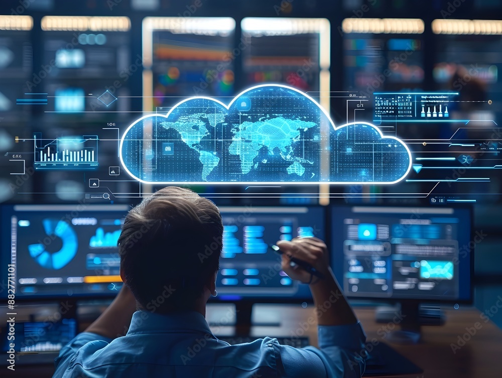 Aufkleber futuristic cloud based big data analytics with visualizations and graphs