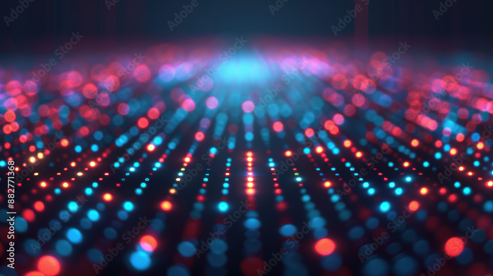 Poster abstract digital landscape with glowing red and blue lights creating a futuristic data flow and tech