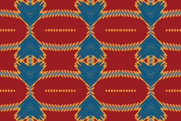 African Ikat paisley embroidery on blue background.geometric ethnic oriental seamless pattern traditional.Aztec style abstract