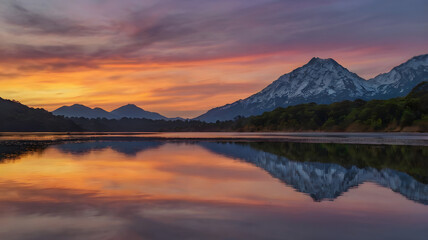 sunset over the lake, ai generated