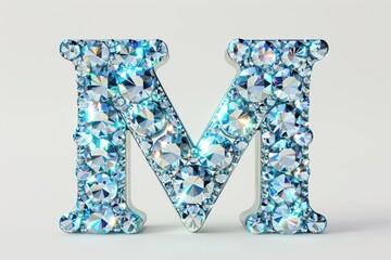 The letter M is made of small, sparkling diamonds