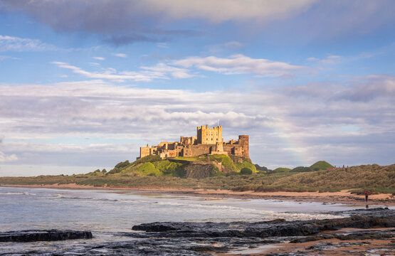 Bamburgh castle on the Northumberland coast north east England UK