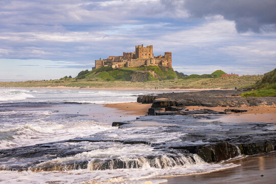 Bamburgh castle on the Northumberland coast north east England UK