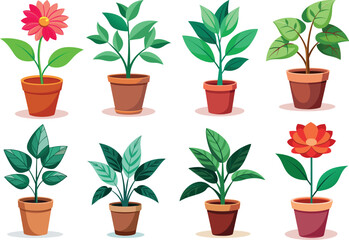 Vector art realistic bundle topical plants with pot and with white background