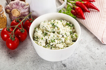Curd cheese with green herbs