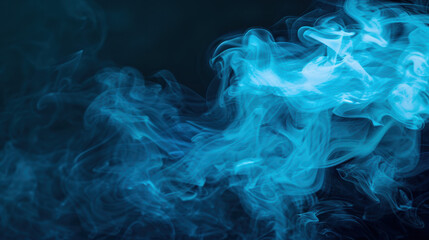 Fototapeta premium Mystical abstract blue smoke against dark background, creating an ethereal and mesmerizing atmosphere for creative art and design projects.