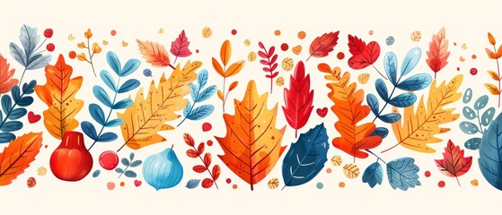 Watercolor autumn leaves seamless border. Perfect for fall designs.