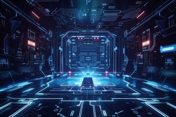 Futuristic Neon Glowing Cyberpunk Corridor