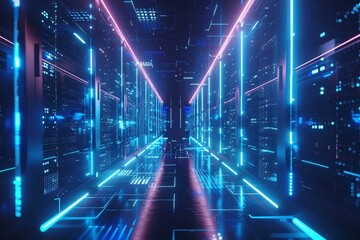 Neon Server Room A futuristic glimpse into the heart of a digital world