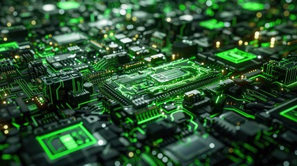 Green electronics, green technology. Environmental friendly, electronics, IT communication, and server technology. Hand-edited generative AI.